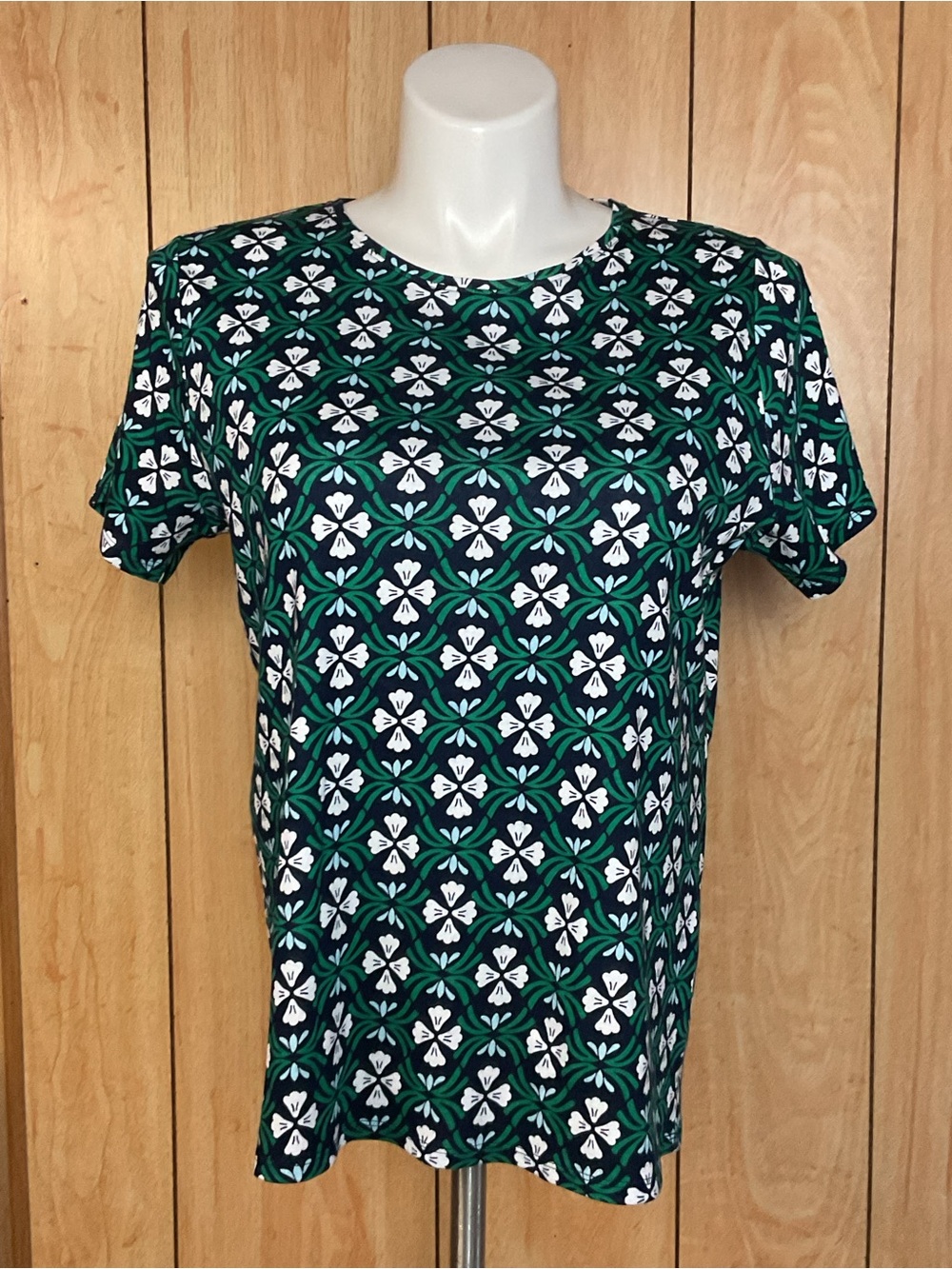 Croft & barrow Green, Navy & White Short Sleeve Printed Blouse SZ - XL
